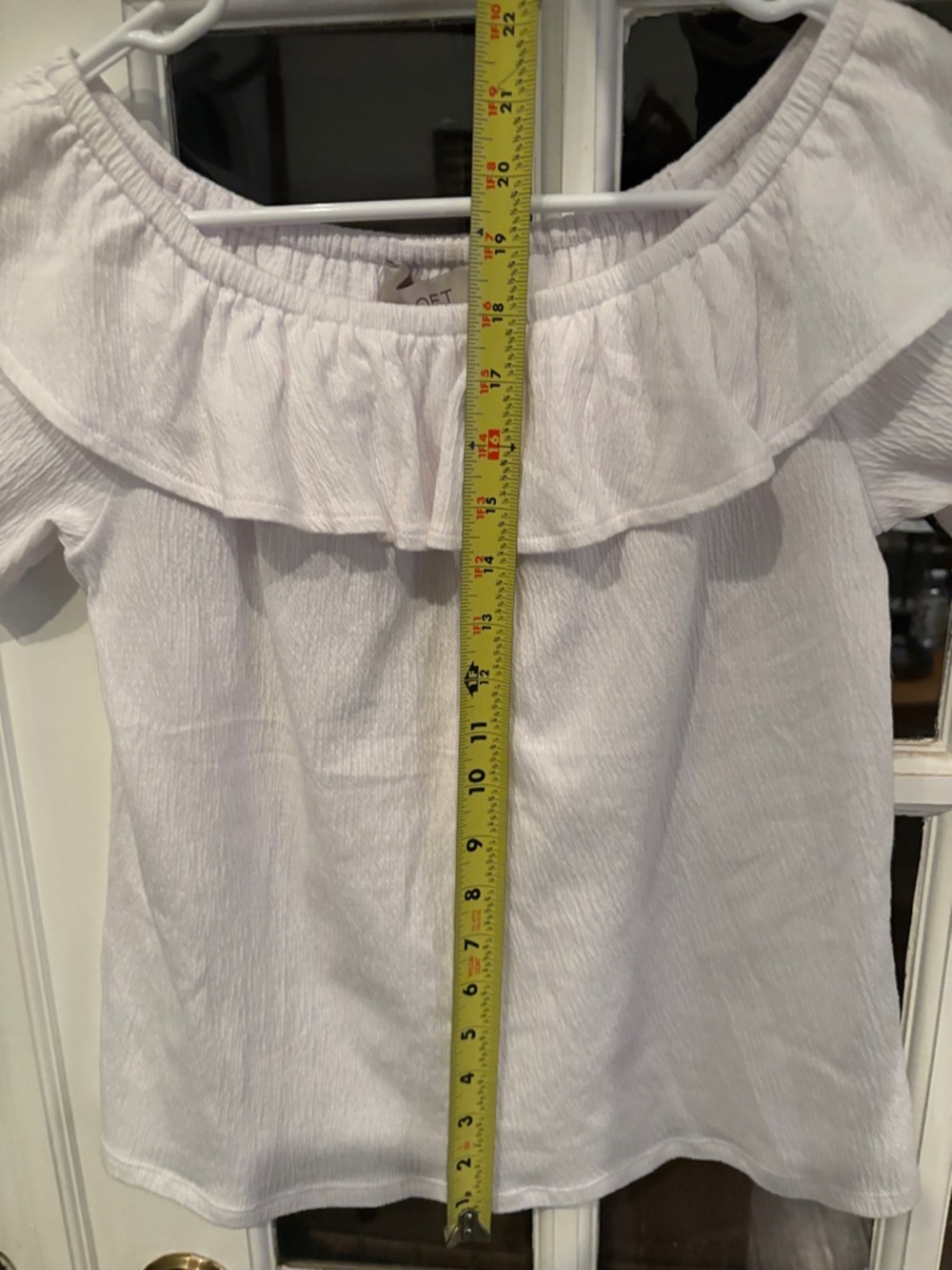 028 LOFT White Textured Off-Shoulder Ruffle Top - Picture 5 of 5